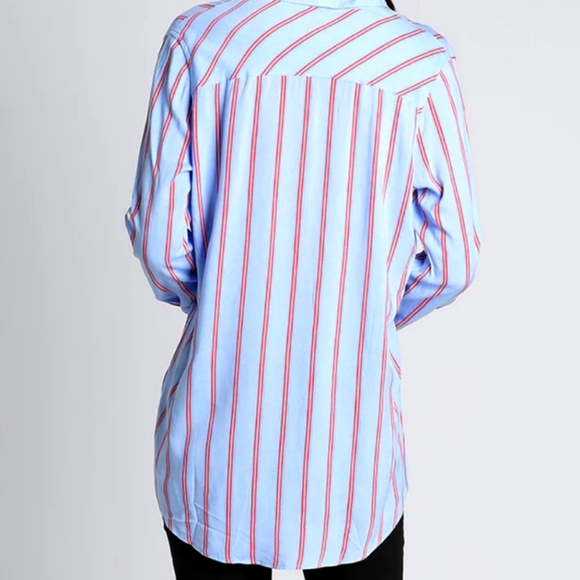 Oversized Striped Button Shirt Gorgeous Fabric Loose & Flowy Lrg 100% Rayon - Picture 4 of 16